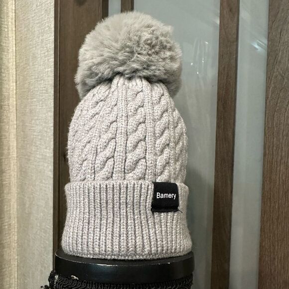 Bamery Gray Knit Pom-Pom Beanie for Kids - Picture 1 of 3